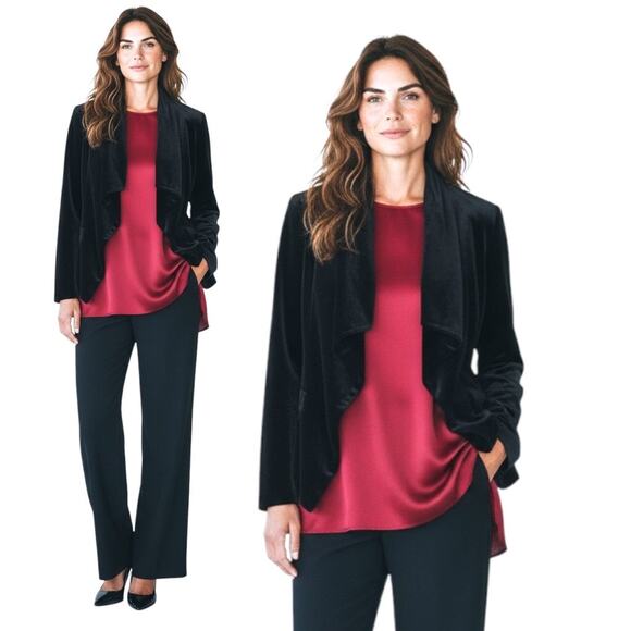 Jules & Leopold Open Jacket Women's Large Black Velvet Long Sleeve Asymmetrical - Picture 3 of 13